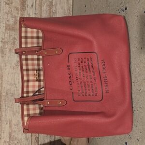 Coach reversable tote burgendy/plaid
